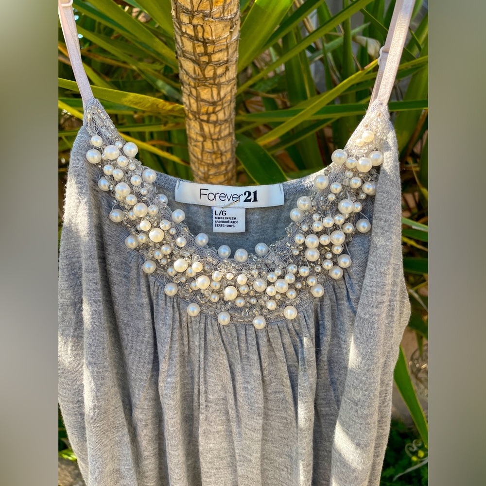 Forever 21 Gray with Pearls Tank Top